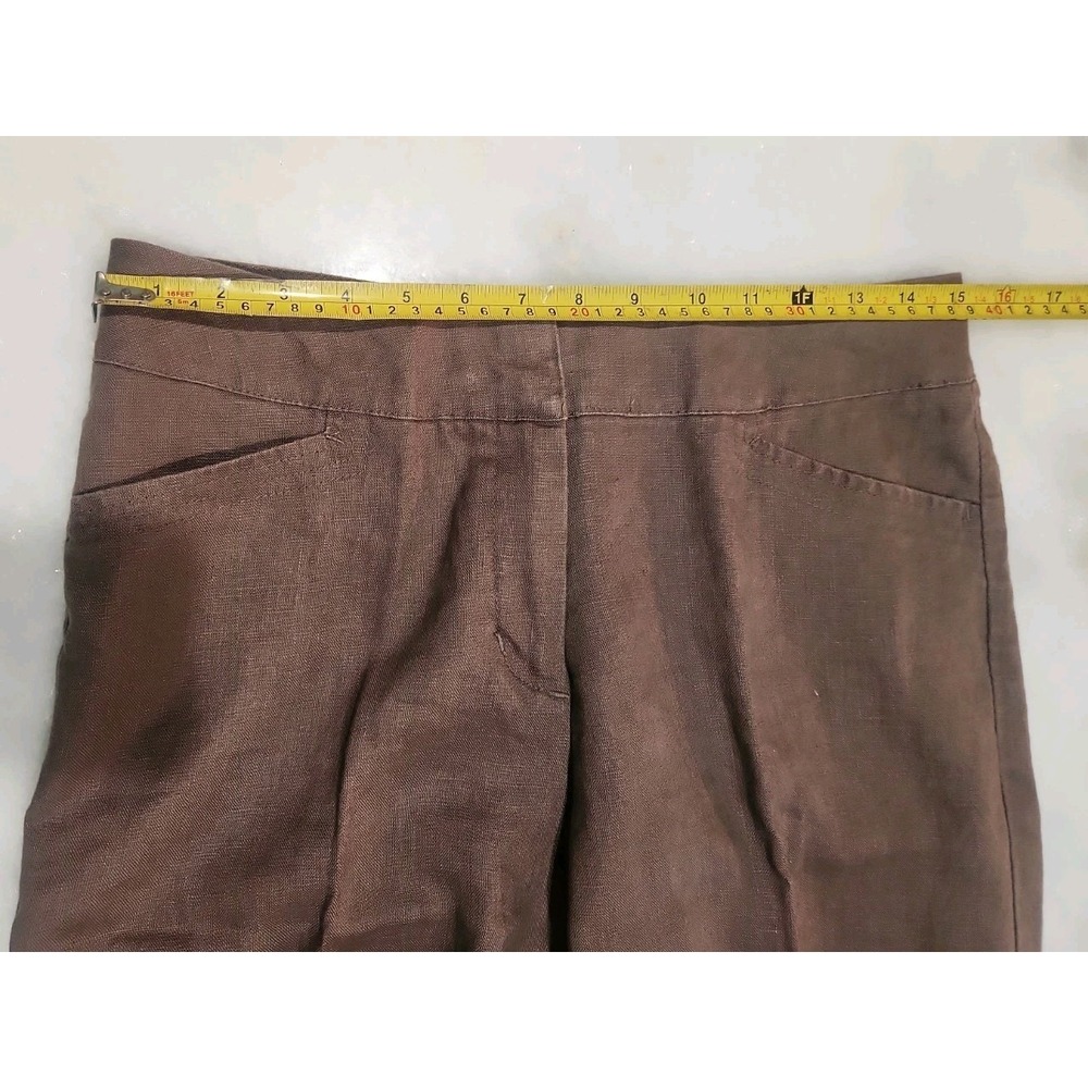 NWT/Chico's Tobacco Brown 100% Linen Flat Front Straight Pants 30w X 32L Size 0 - Picture 4 of 12